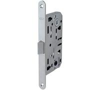 Cerradura para puertas de madera MEDIANA doble cuadro (WC) - Marca AGB - Reversible derecha/izquierda - Borde redondo acabado cromado satinado - Frontal 18x196