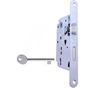 Cerradura para puertas interiores AGB Centro - Mod.pestillo y cerrojo - Frontal ancho 22 mm x 196 mm - Entrada 50 distancia 90 - Acabado cromado mate - B010015034