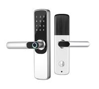 cerradura puerta Cerradura de puerta electrónica inteligente, cerradura de puerta de entrada sin llave con huella dactilar y Control por aplicación for oficina en casa inteligente(Silver)