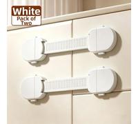 Cerradura Seguridad Bebé 2 Pack Ajustable Plástico(White) | Material ABS y TPE, libre de toxinas, correa ajustable, instalación sin herramientas, protege armarios