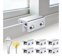 Cerraduras corredizas para ventanas (6 juegos), cerraduras de seguridad para ventanas con llaves, topes deslizantes de aluminio ajustables, fácil instalación sin taladrar, para ventanas correderas