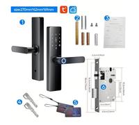 Cerraduras electrónicas inteligentes Biometría de huellas dactilares Control de aplicaciones Smartlock Entrada de llave con tarjeta inteligente y carga de emergencia USB(18cm Lock body)