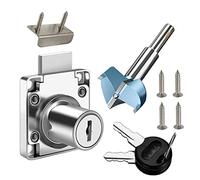 Cerraduras para cajones de gabinete y broca Forstner (diámetro de perforación: 20 mm) cerraduras para armarios de muebles [mismas llaves] Todas las llaves son universales. Para paneles de puertas de 17 a 22 mm de grosor. [Plata]