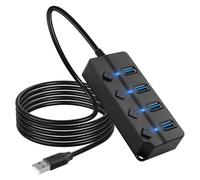 CERRXIAN Hub USB, divisor de concentrador USB de 4 puertos con interruptores LED individuales de encendido/apagado de 6.6 pies de largo, extensor multipuerto, divisor USB de transferencia rápida de