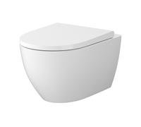 Cersanit Zen taza de inodoro con asiento de cierre suave suspendido sin reborde con descarga de remolino blanco brillante S701-719