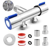 cersaty 1/2 Valvula de Angulo de 2 Vias, Válvula de Dispositivo Doble con 2 Conexiones de Grifo, 2 Accesorios de Manguera y Cinta Adhesiva para Baño, Inodoro, Lavabo