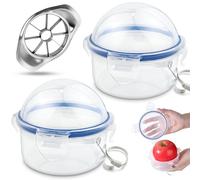 cersaty 2 Tupers Hermeticos Plastico, 9.5 × 10 cm Contenedor de Almacenamiento de Fruta con 1 Cortador de Manzanas para Manzanas, Naranjas, Uvas, Manzanas, Aperitivos