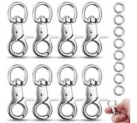 cersaty® 8 mosquetones de tijera con articulación giratoria para cadena de perro, cinturón para gatos, llaveros, cinturón de cámara con 8 mosquetones redondos (plata)