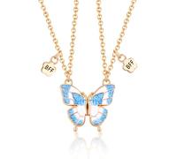 CERSLIMO Collar de mejor amiga, collar para 2 niñas, regalos de amistad a juego, bonitos collares con colgante magnético de mariposa, collar de mejor amigo, regalo para niños, joyería de cumpleaños