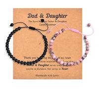 CERSLIMO Juego de 2 pulseras para padre e hija, pulseras de cuentas naturales, regalo para el día del padre, cumpleaños, Navidad, cebra rosa