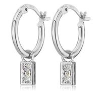 CERSLIMO Pendientes de aro de plata 925 12 mm con pequeñas gotas/flores triangulares/redondas/rectangulares colgante de circonita, Circonita cúbica