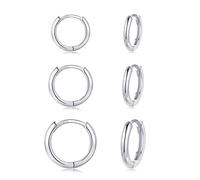 CERSLIMO Pendientes de aro de plata 925, pendientes de aro de plata y oro rosa y negro, set de pendientes pequeños para mujer y hombre, juego de pendientes de aro pequeños, cartílago, tragus, hélix, 8