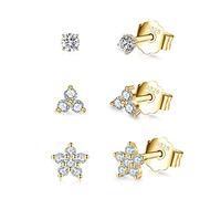 CERSLIMO Pendientes de tuerca de plata para mujeres y niñas, juego de aretes de flor pequeña | Pequeños aretes de hélice de circonita cúbica delicados, tragus, cartílago, trío de tachuelas, flor de
