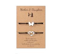 CERSLIMO Regalos para madre e hija - 2 pulseras con dije de mariposa de corazón para mamá e hija, pulseras grabadas, día de la madre, cumpleaños, Navidad, Zinc, No es una piedra preciosa