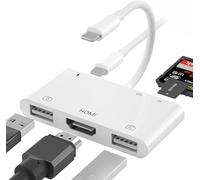 [Certificado Apple MFi] 6 en 1 L-N a HDMI adaptador hub, adaptador AV digital 1080P con 2 puertos USB 3.0, lector de tarjetas SD/TF y puerto de carga, compatible con iPhone 14/13/12/11/iPad/iPod, Plug