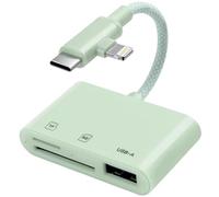 [Certificado Apple MFI] - Lector de tarjetas SD de nailon trenzado para iPhone iPad, USB 3.0 tipo C SD/TF con conector Lightning y USB C dual, SD MicroSD USB-A (verde)