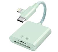 [Certificado Apple MFI] Lector de tarjetas SD para iPhone, iPad Mac, adaptador de tarjeta SD con USB-C y Lightning Dual Ranura para MicroSD/SD, tarjeta TF, Trail Camera Viewer Memoria Plug and Play