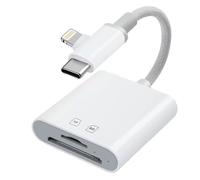 [Certificado Apple MFI] Lector de tarjetas SD para iPhone, iPad Mac, adaptador de tarjeta SD con USB-C y Lightning Dual Ranura para MicroSD/SD, tarjeta TF, Trail Camera Viewer Memoria Plug and Play