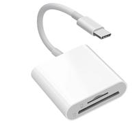 [Certificado Apple MFI] Lector de tarjetas USB C a SD, adaptador de tarjeta SD tipo C con memoria SD MicroSD, dos ranuras para iPhone 15 16 17/iPad/MacBook/Mac, visor de alta velocidad de cámara