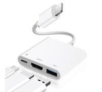 [Certificado Apple MFI] Light-Ning Digital AV Adapter Hub para iPhone iPad, 3 en 1 Light-Ning Hub con Salida HDMI, USB OTG y Puerto de Carga, soporta vídeo, Aplicaciones, Fotos, Juegos, Espejo de