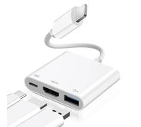 [Certificado Apple MFI] Light-ning Digital AV Adapter Hub para iPhone iPad, 3 en 1 Light-ning Hub con salida HDMI, USB OTG y puerto de carga, soporta vídeo, aplicaciones, fotos, juegos, espejo de