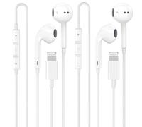 [Certificado Apple MFi] Paquete de 2 auriculares Lightning, auriculares con cable True Plug and Play para iPhone con micrófono y control de volumen, auriculares intraurales compatibles con iPhone 14