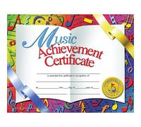 Certificado de Logro Musical de HAYES SCHOOL PUBLISHING, 8.5"" x 11"", paquete de 30, varios colores