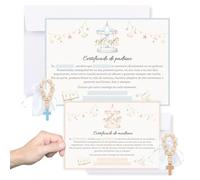 Certificado de Madrina y Padrino + Rosario de madera | Regalo original para madrina y padrino | 2 pcs + sobres blancos | Tarjeta personalizada para anunciar el bautizo del bebé