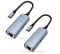 [Certificado MFi] Adaptador Lightning a Ethernet con puerto de carga, adaptador de red LAN Ethernet 2 en 1 de 100 Mbps a RJ45, compatible con i-Phone 14/13/12/11/i-Pad/i-Pod, Plug and Play, 2 paquetes