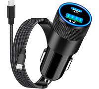 Certificado MFi: cargador rápido de coche para iPhone, Rombica 52.5 W USB-C y USB-A, adaptador de carga rápida de coche PD/QC3.0 tipo C + cable trenzado tipo C para iPhone 15 Pro/15 Pro