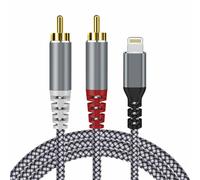 [Certificado MFi] Compatible con adaptador de audio de cable Lightning a RCA, cable iOS a 2RCA de 4 pies divisor estéreo en Y de alta fidelidad para i-Phone/i-Pad a coche, estéreo doméstico, altavoz