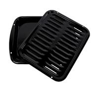 Certified Appliance Accessories SPL50016 - Juego de sartén y parrilla grande de porcelana sobre acero de 2 piezas de 16-1/2 x 12-3/4 x 1-3/4 para horno, color negro