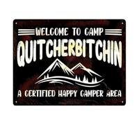 Certified Happy Camper Area Tin Sign Vintage Metal Wall Art Welcome To Camp Funny Decor for Porch Shed Man Cave 8 X 12 inch