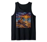 Cervatillo Gran danés Perro en una Playa Puesta de Sol Obra de Arte de Verano Camiseta sin Mangas