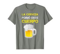 Cerveza Forjó Cuerpo Camisetas Hombre Divertidas Manga Corta Camiseta, Hombre, Verde Militar Jaspeado, M