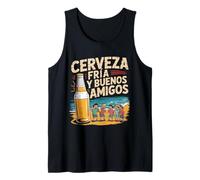 Cerveza Fría Buenos Amigos Playa Fiesta Diseño Español Camiseta sin Mangas