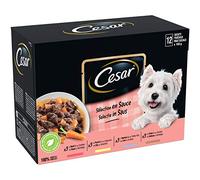 CESAR Comida para perro - 48 bolsas de frescura (juego de 4 paquetes de 12 x 100 g) - Paté para perro en salsa - Carne, pollo, cordero y pavo - Comida completa y equilibrada con ingredientes naturales