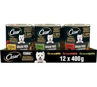 Cesar Natural Goodness - Comida húmeda para Perros con Sabor a Pollo, Ternera y Cordero, 12 latas de 400 g, Total 4,8 kg