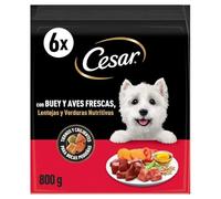 Cesar Pienso Semi Húmedo para Perro, Sabor Ternera y Aves Frescas, con Lentejas y Verduras Nutritivas, 800g, Pack de 6
