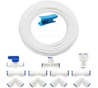 CESFONJER 1/4" Conector Kit, RO Osmosis Inversa Sistema de Filtro Paquete de 12 (Y + T + I + L Combo + Válvula de Cierre) +10 Metros Tubo de Agua Blanco 1/4" (6.3 mm)