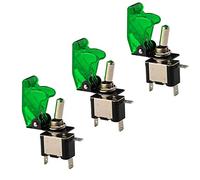 CESFONJER 3 Pcs Luz LED Interruptor de Palanca SPST, Interruptor Basculantes 12V 20A con Luz de LED y Tapa de Color Verde para Instalar Vehiculo, Barco ect.