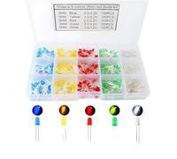 CESFONJER 500 Pcs x 3mm Diodo Emisor de Luz, Difusa 2pin Color Redondo Blanco/Rojo/Amarillo/Verde/Azul Kit de Caja (5 Colores x 100 Pcs)