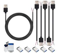 CESFONJER Cable alimentación USB 2 núcleos, cable desnudo macho USB 2.0 de 1 m/3 pies y kit 5 adaptadores, cable alimentación extremo abierto con coleta DIY de 24 AWG solo para cargar dispositivos