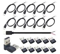 CESFONJER Cable de cable desnudo macho tipo C, DIY Pigtail Cable de alimentación de extremo abierto 0,5 m/1,6 pies, cable USB C Pigtail de 2 núcleos 22 AWG y kit de 10 adaptadores (Solo para cargar)