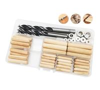 CESFONJER Espigas de Madera kit (6/8/10 mm), 55 pcs Espigas de Madera, 6 pcs Centro de Clavijas, 3 pcs Broca y 3 pcs Tope para Brocas,para Muebles de Carpintería Carpintero Aficionado DIY