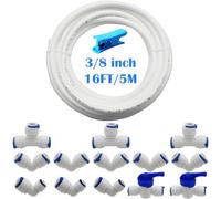 CESFONJER Kit de Conector 3/8" para Sistema de Ósmosis Inversa (T+ L Combo + Válvula de Cierre) + 5 Metros de Tubo de Agua y Conector Tipo L de 1/4" a 3/8"