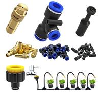 CESFONJER Kit de sistema de riego, juego de boquillas nebulizadoras de latón, kit de riego por goteo automático con adaptador de conexión rápida de 10 mm para jardín, patio, césped e invernadero