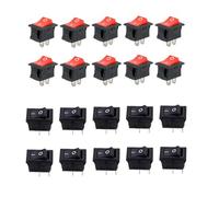 CESFONJER Mini Interruptores Basculantes, AC 10A / 125V, 6A / 250V 2 Pin ON/Off SPST Interruptores para Coche (10 Pcs Negro, 10 Pcs Rojo)