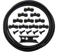 CESFONJER Sistema de Enfriamiento por Nebulización, Kit Nebulizador Terraza, Manguera de 5 m con 10 boquillas de niebla, 10 asientos de niebla y 5 tapón final para patio, jardín, invernadero (negro)