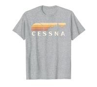 Cessna, PA Vintage Evergreen Atardecer Ochenta Retro Camiseta, Hombre, Gris Jaspeado, 6XL